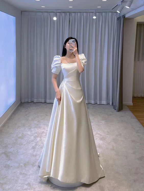 White Satin Wedding Dress Charming Bridal Dress S1436