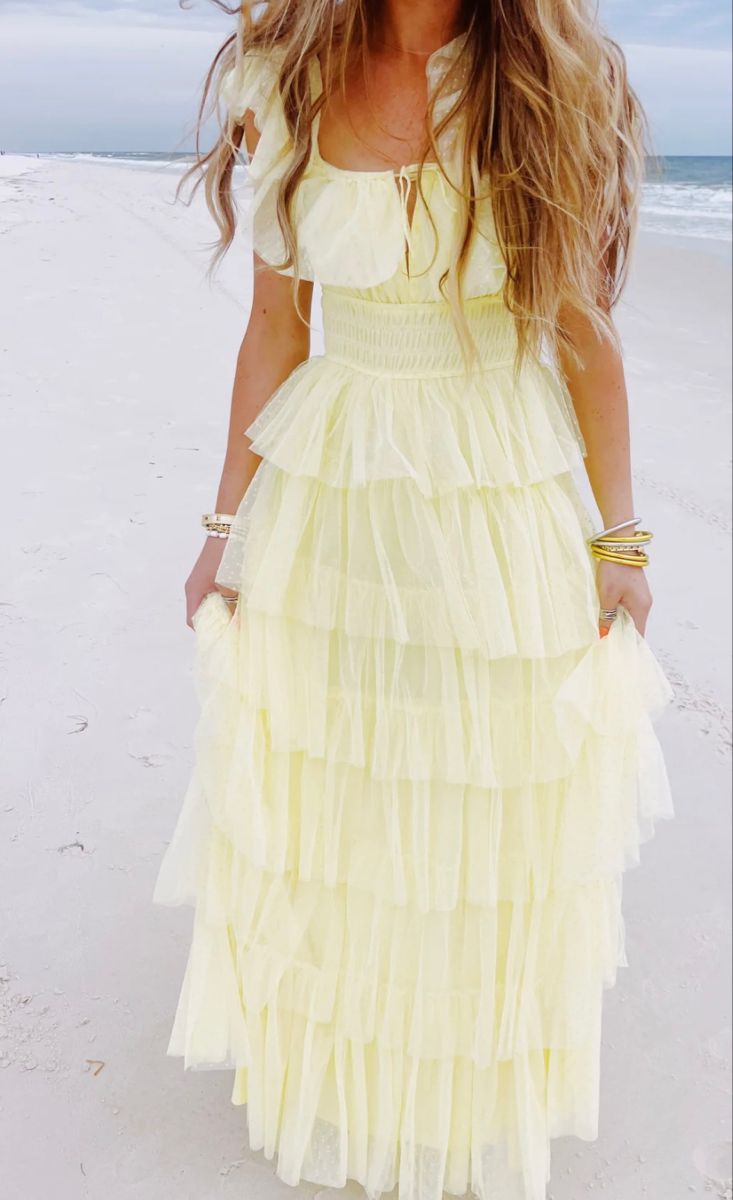 A-Line Yellow Tulle Long Prom Dress, Tulle Formal Dress S4151