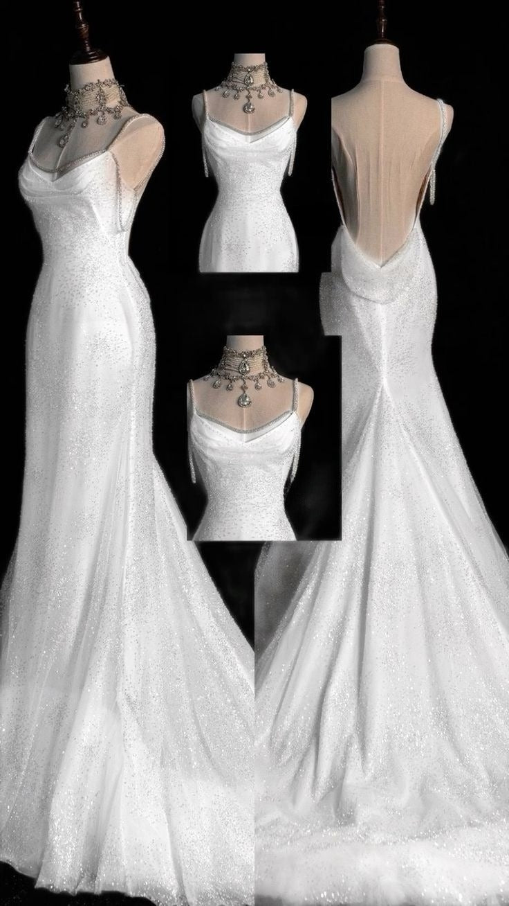 White Mermaid Sheath Wedding Dress Princess Bridal Gown S6916