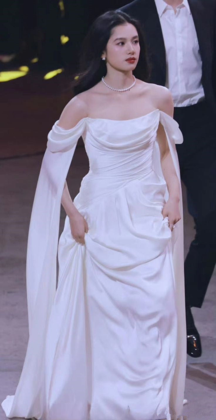 Off Shoulder White Long Evening Gowns Sexy Prom Party Dresses S6924