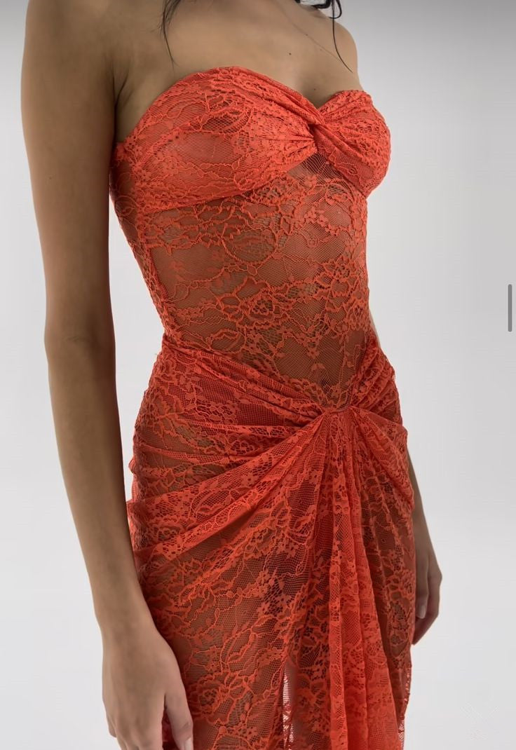 Sexy Sleeveless Orange Lace Sheath Dress S6905