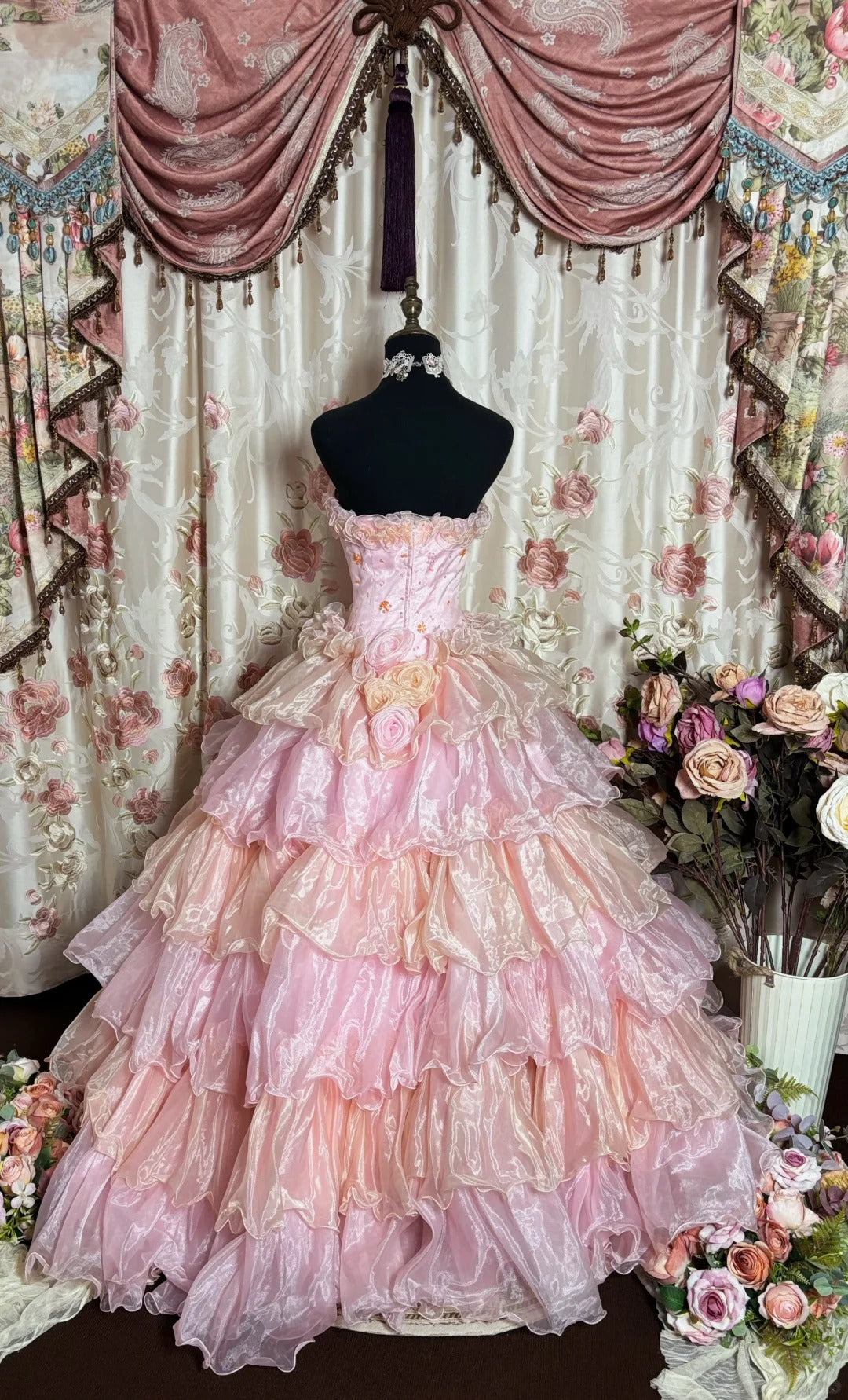 Pink Strapless A Line Ball Gown Long Prom Dress, Formal Evening Gowns S6850