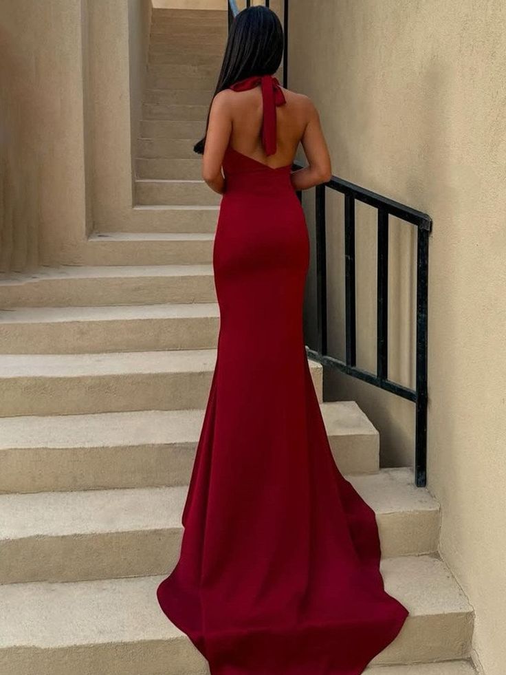 Halter Sleeveless Satin Pleated Mermaid Prom Dress with Train S6824