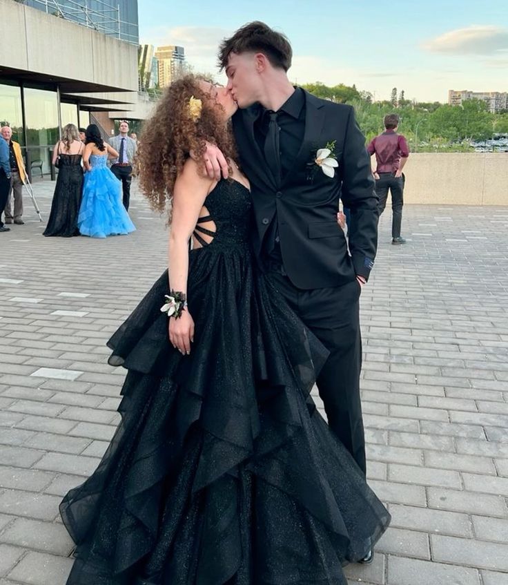 Black A-Line Shiny Tulle Long Party Dress Birthday Party Gown S6825