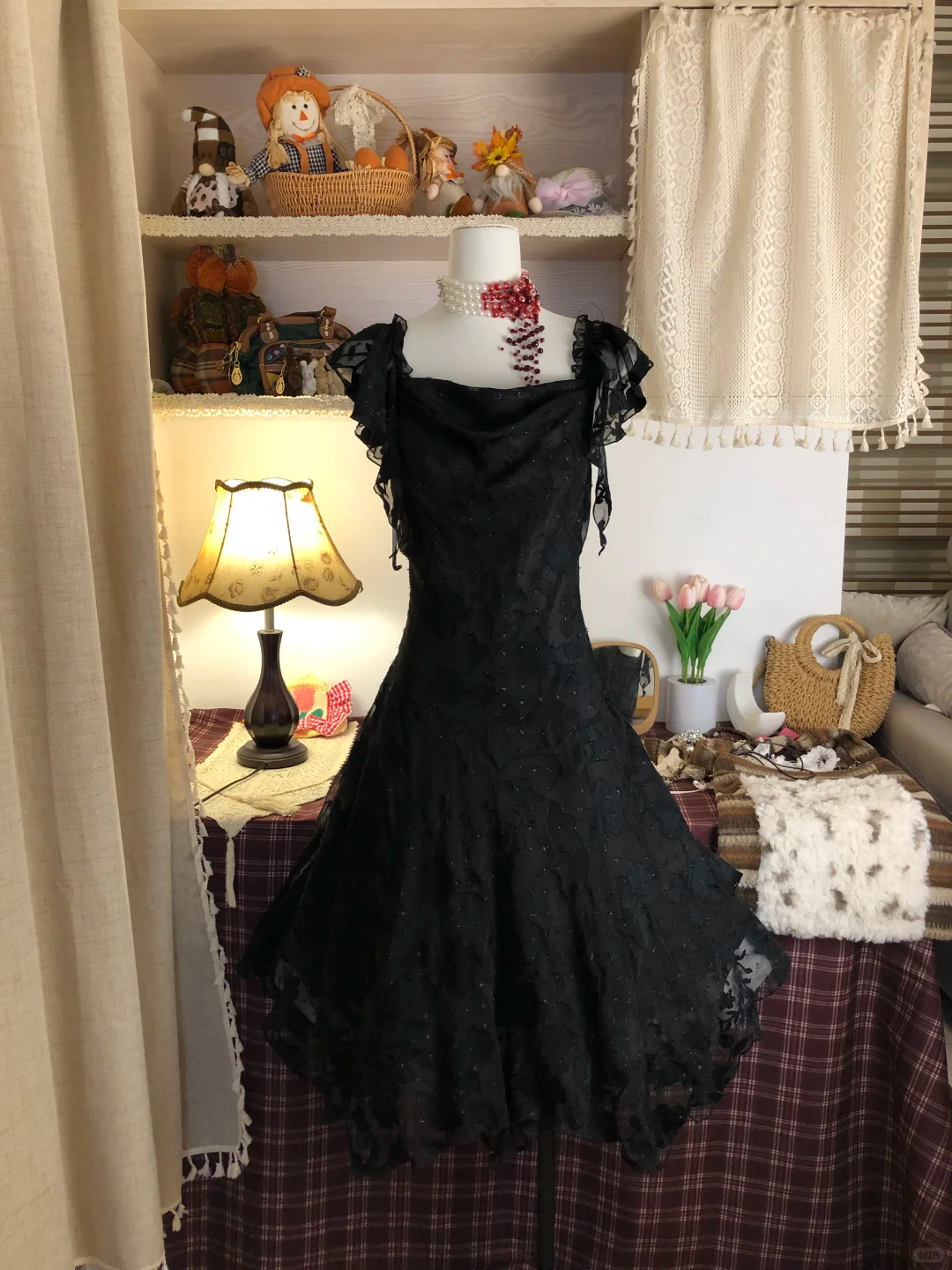 Black Lace Vintage Short Party Dress, Birthday Outfits S6886