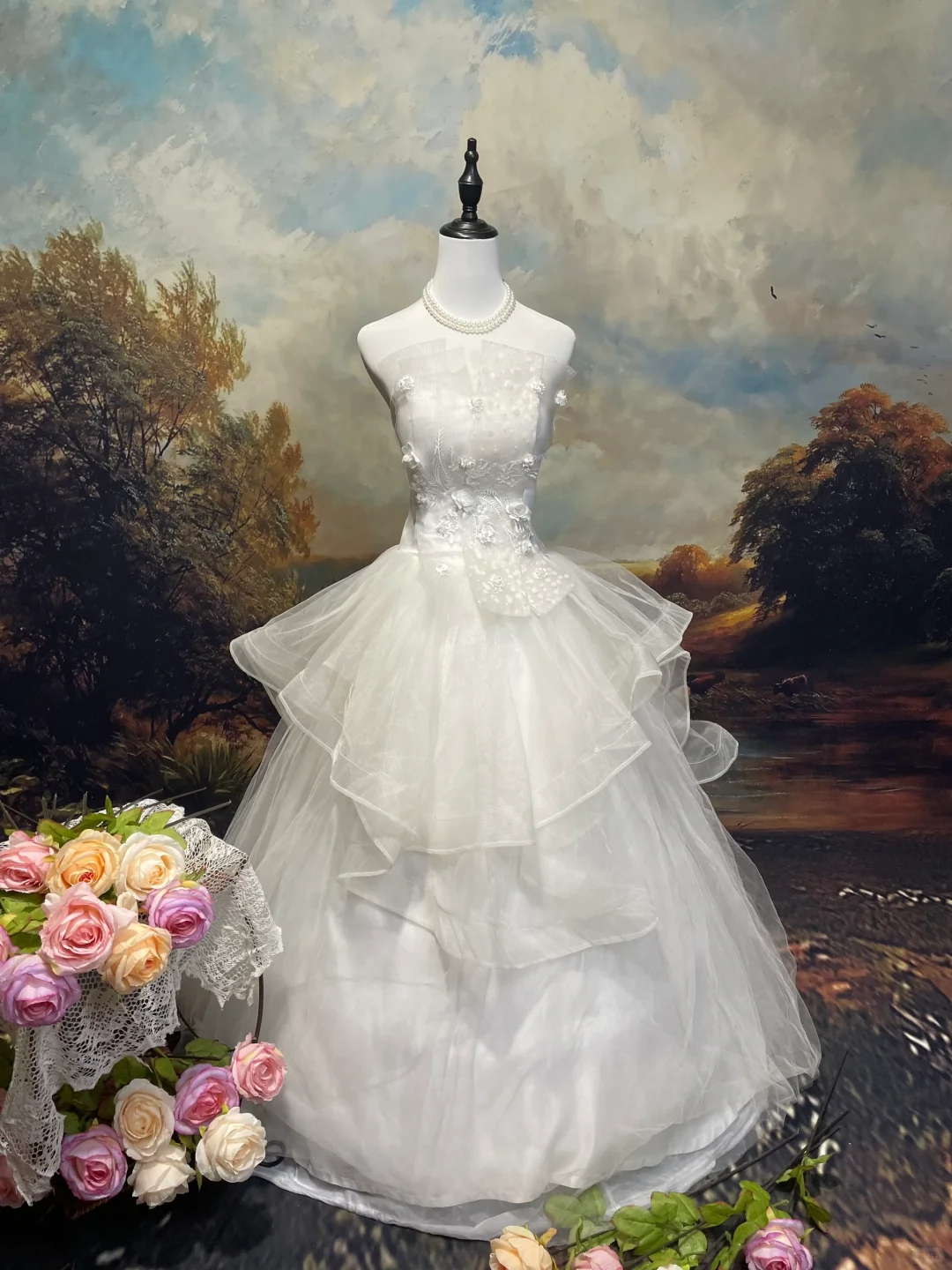 A Line White Vintage Long Wedding Dresses Princess Bridal Gown S6875