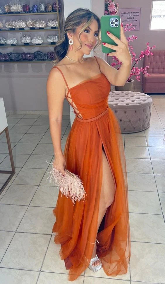 Orange Tulle Prom Dresses, Evening Formal Gown S2980