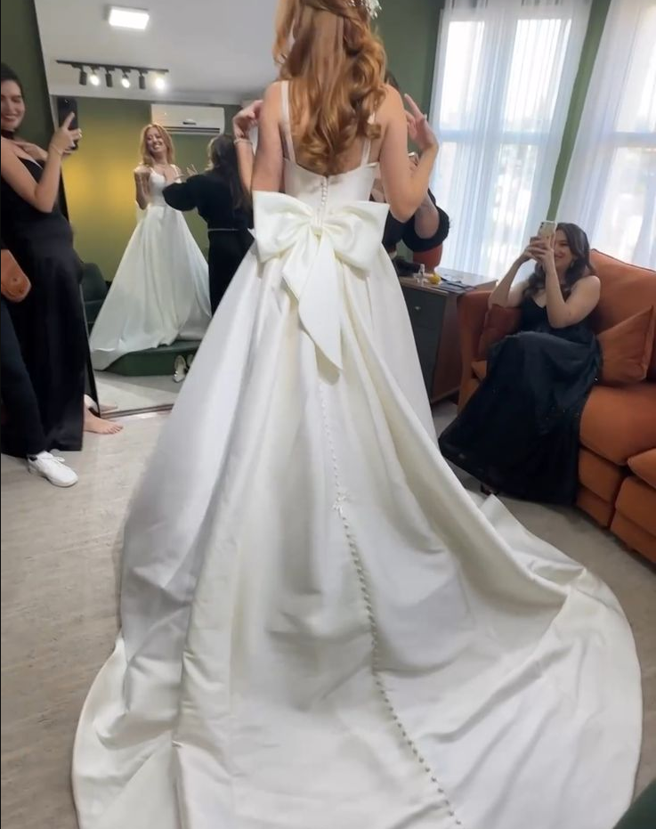 A Line Satin Wedding Dresses Long Bridal Gowns S6659