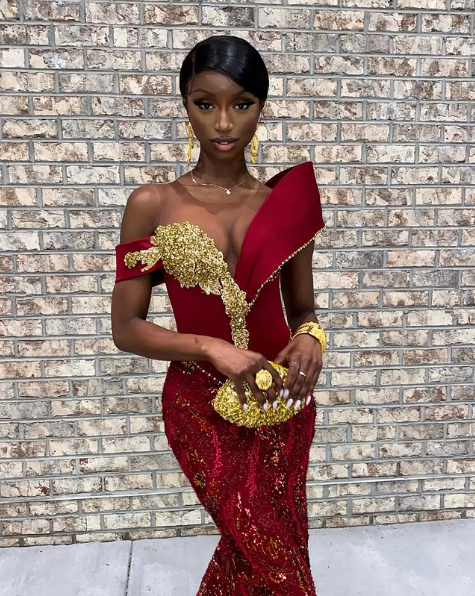 Burgundy African mermaid wedding dress, engagement dress, mermaid prom dress S6803