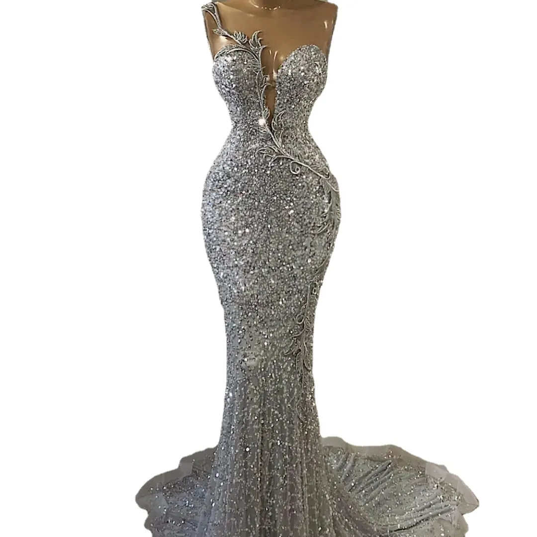 Floor Length Mermaid Silver Prom Dress S3757