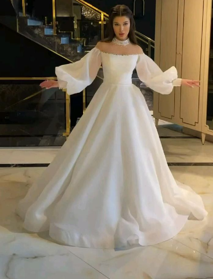 A Line Tulle Long Wedding Dresses A Line White Bridal Gown S6408