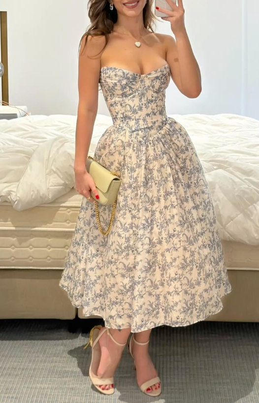 A Line Strapless Birthday Party Dress Midi Evening Dress S6779