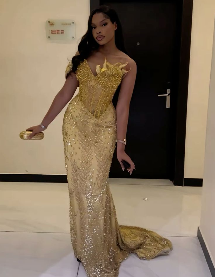 Gold Mermaid Evening Dresses, Women Elegant Long Formal Prom Dress S6823