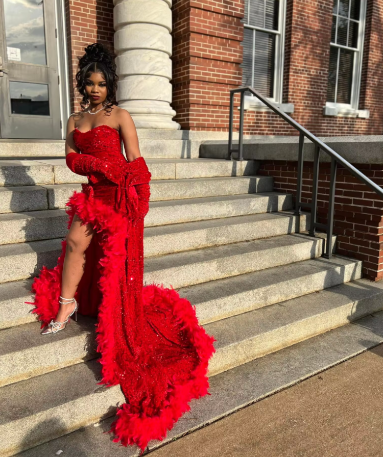 Red Sequin Long Prom Dresses with Slit Elegant Formal Dresses S3761