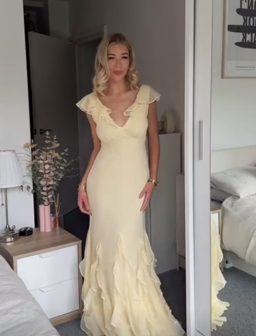 Light Yellow Long Party Dress Chiffon Evening Gown S6734