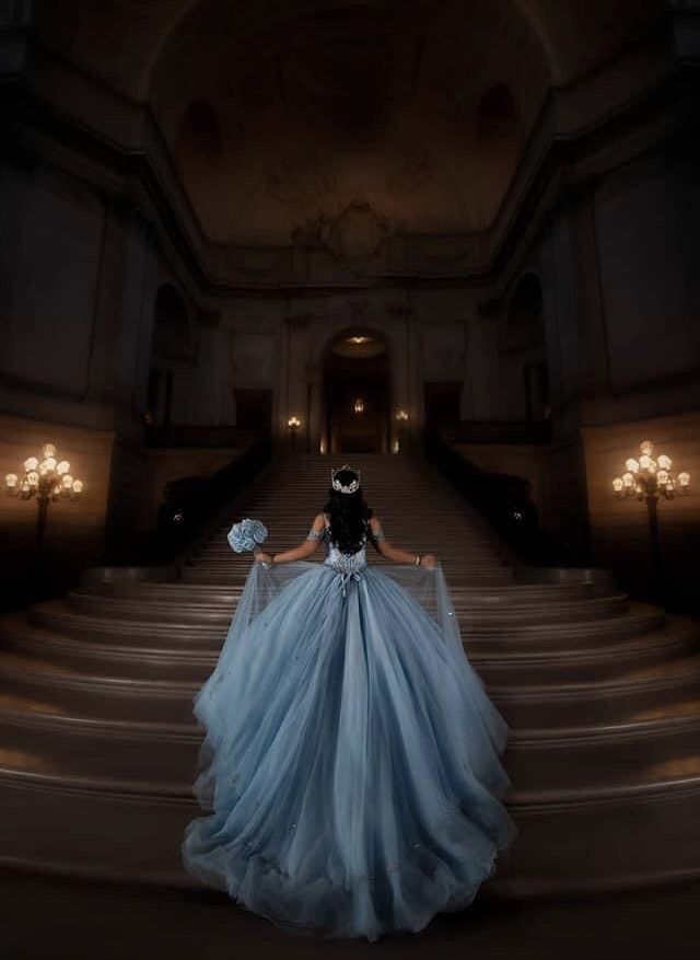 A line Blue Off Shoulder Quinceanera Dress Ball Gown S6124