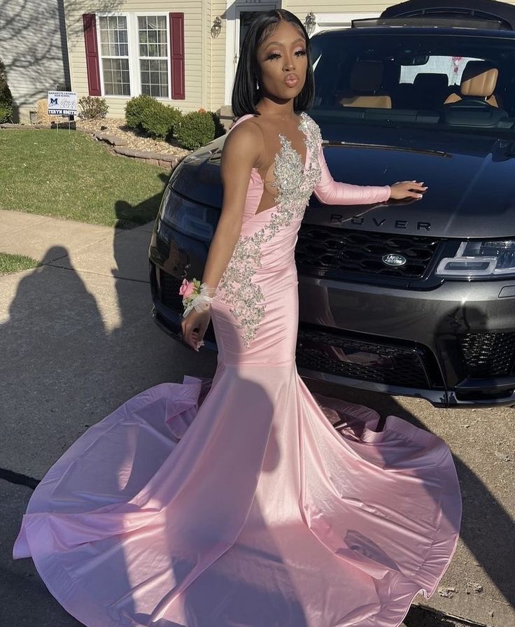 Pink Unique Long Prom Dress Mermaid Party Dress S6409