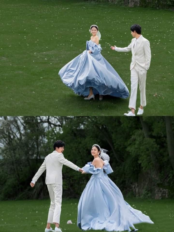 Sky Blue Elegant Bridal Gown Lace Up Back Long Vintage Bride Dress S6491