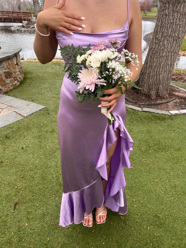 Simple Purple Mermaid Spaghetti Straps Side Slit Maxi Long Bridesmaid Dresses S6530