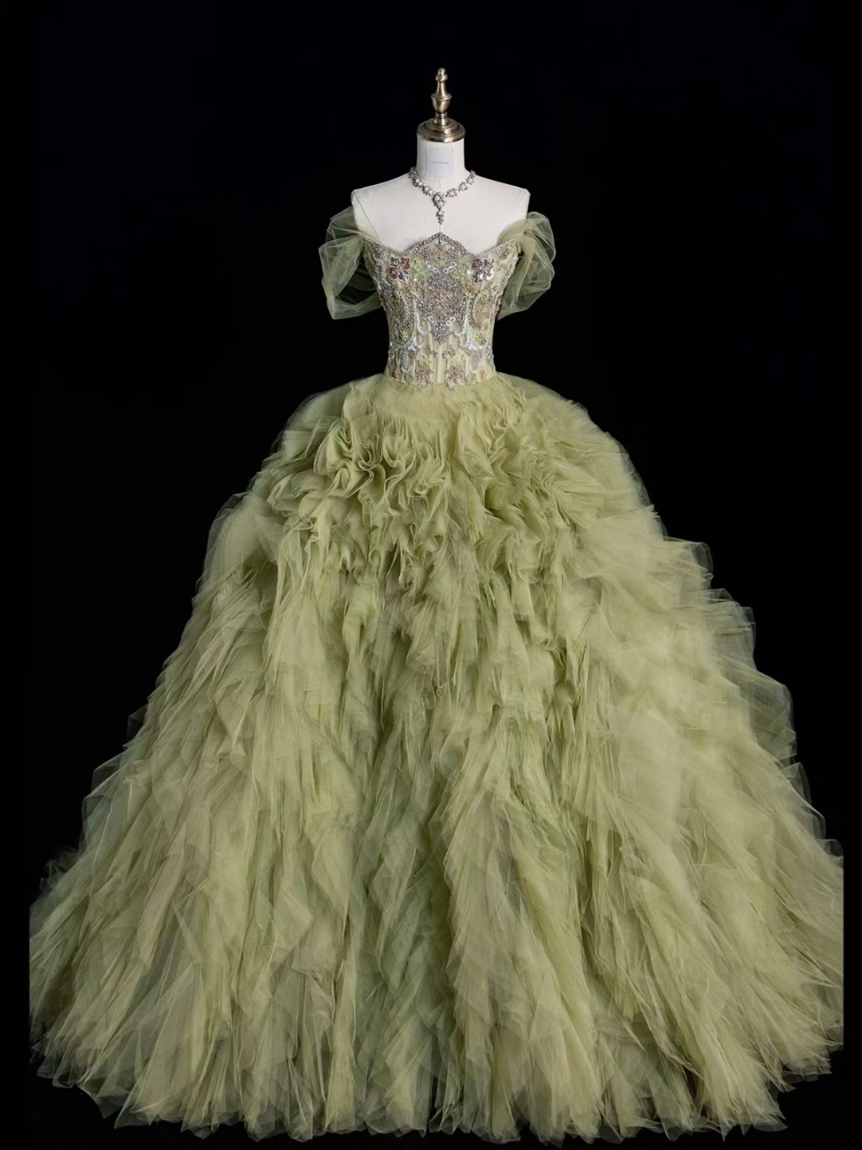 Princess Formal Green Ruffled Ball gown Prom Dress Long Formal Dress S6260