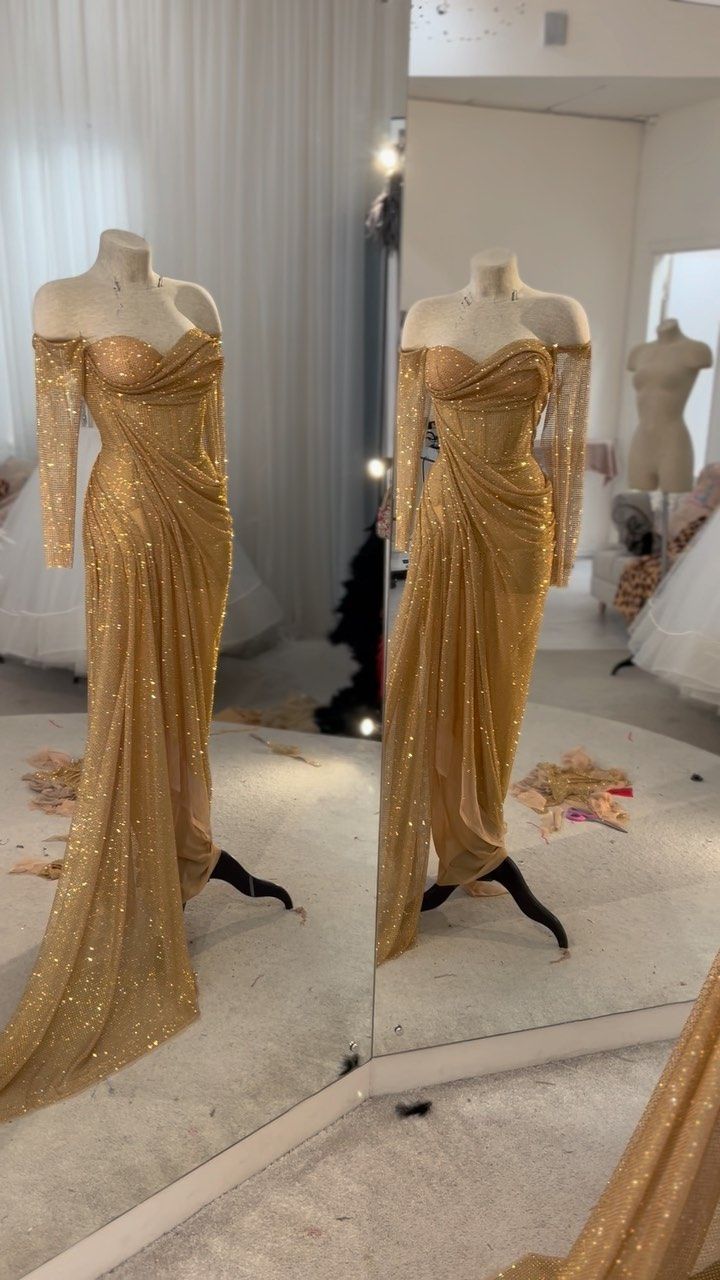 Sweetheart Mermaid Long Gold Prom Dress Long Formal Dress S6178