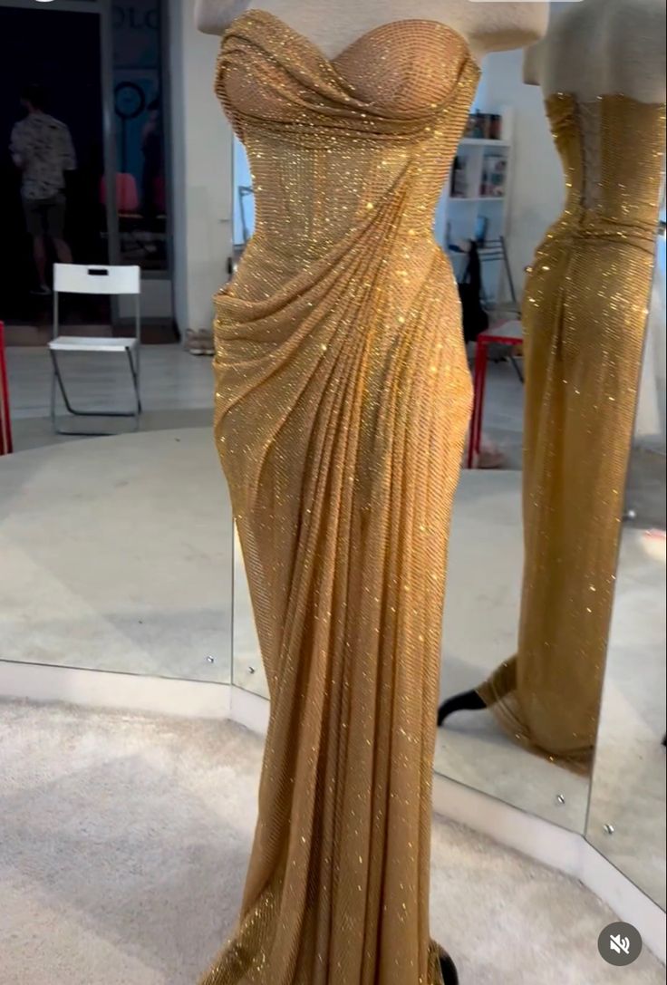 Strapless Mermaid Long Gold Prom Dress Long Formal Dress S6177