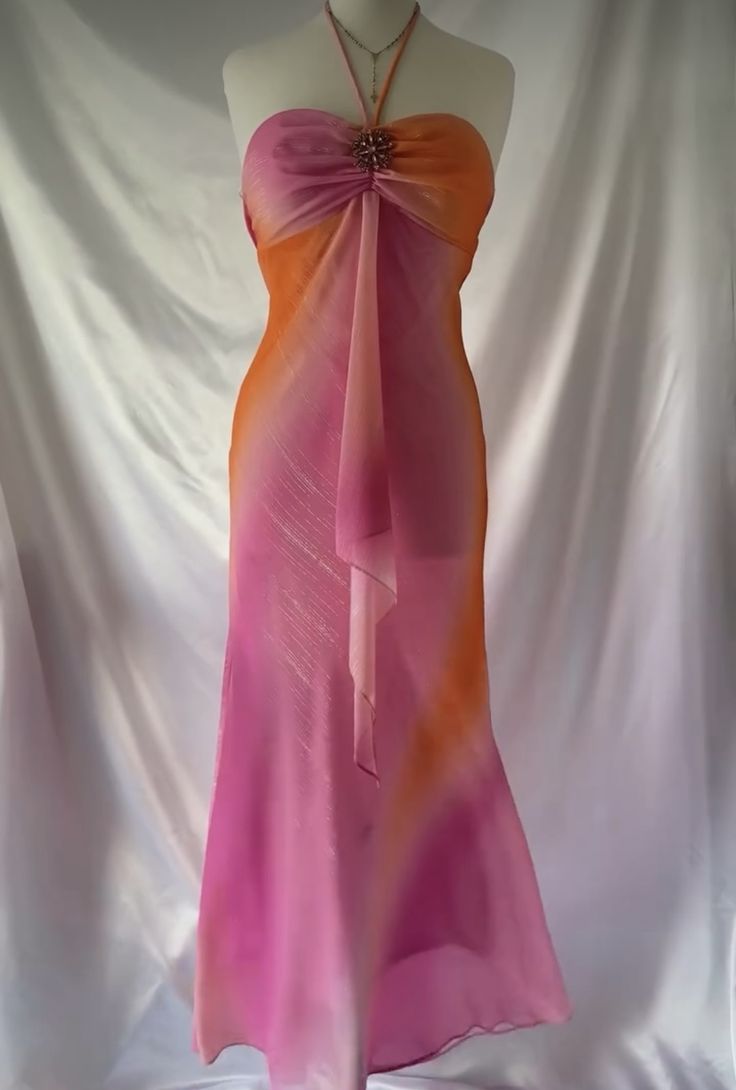 Gorgeous High Low Halter Ombre Pink Chiffon Prom Dresses Evening Dress S6420