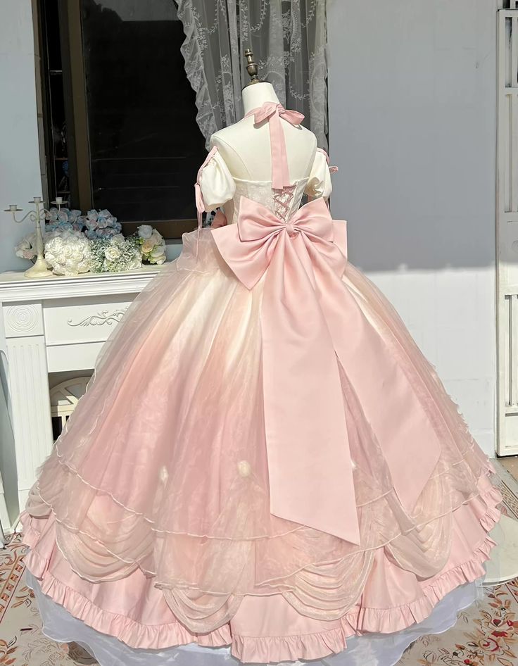 Gradient Color Quinceanera Dress Halter Bow Floor Length Ball Gown Birthday Party Dress S6381