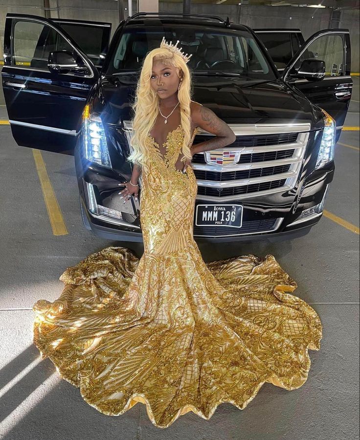 Mermaid Gold Sequin Long Black Girl Prom Dress Long Formal Dress S6175