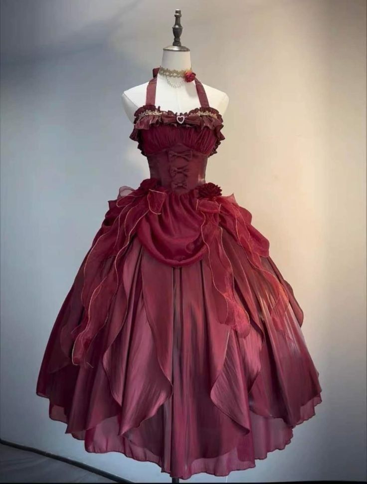 Burgundy Quinceanera Dress Halter Ball Gown Birthday Party Dress S6386