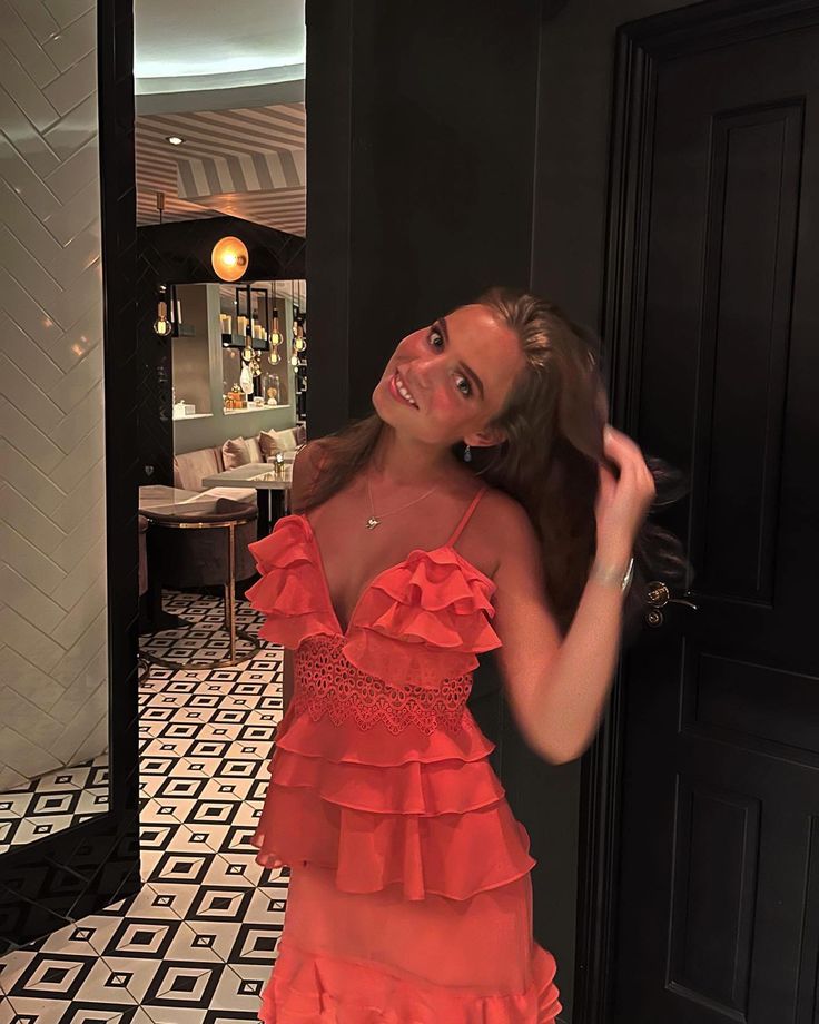 V Neck Watermelon Chiffon Evening Gown Floor Length Formal Dresses Prom Dresses S6482