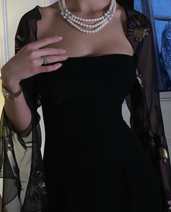 Saudi Arabia Evening Dresses for Women Black Prom Dresses Long Sleeve Chiffon Jackets Wedding Guest Dress S6308