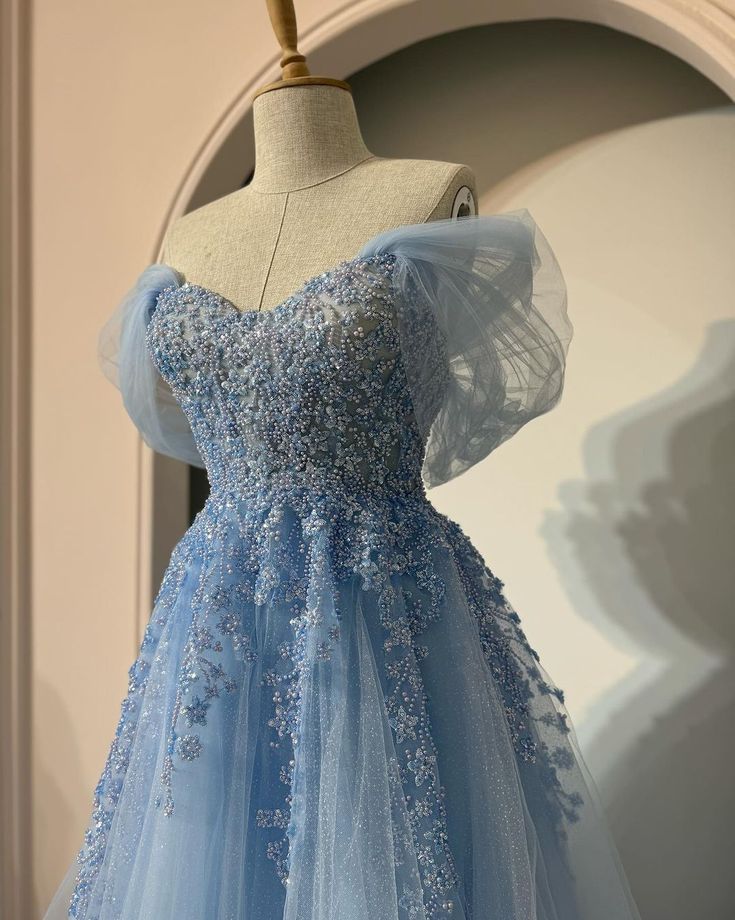 A-line Off Shoulder Tulle Long Prom Dress, Long Formal Dress S6259