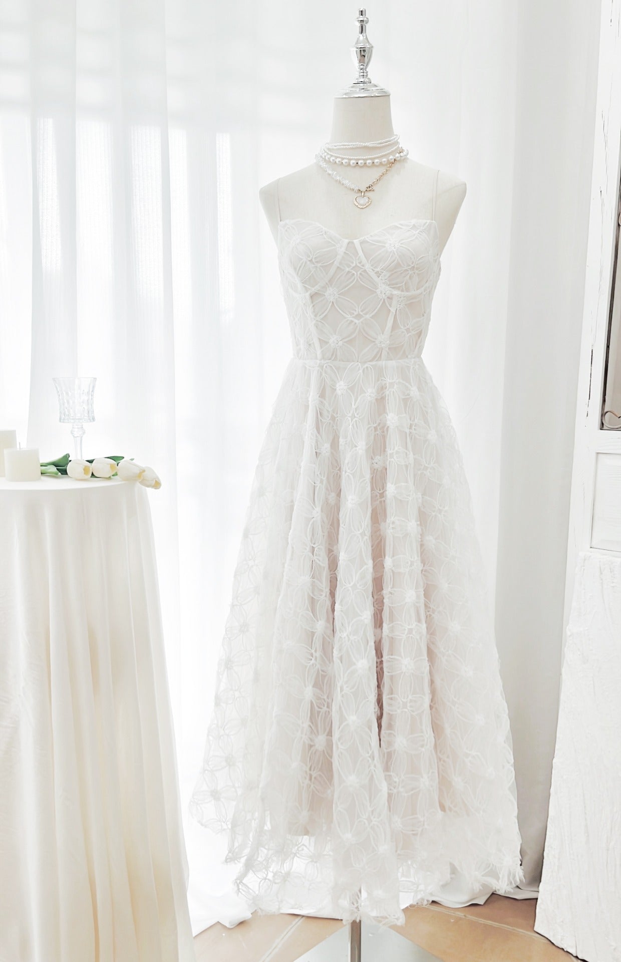 white tulle dress sexy long party dress S6002