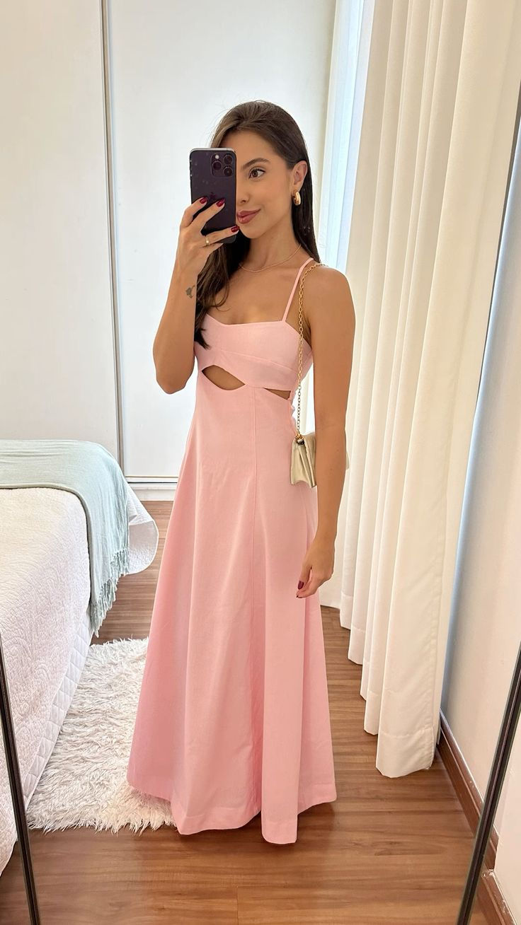 Pink A line Spaghetti Straps Floor Length Prom Dresses Long Prom Gowns S6319