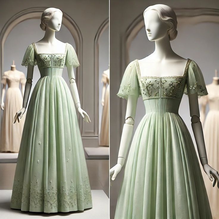 Green Tulle with Short Sleeves Formal Dress, Green Sweet Gown S6281
