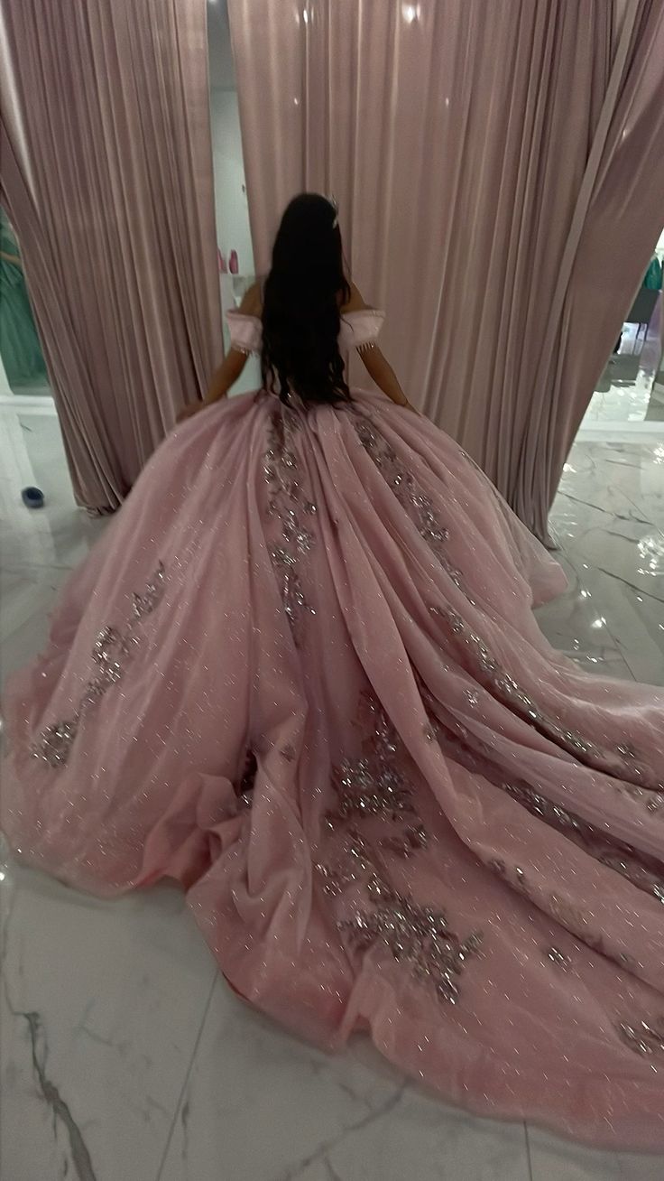 Pink Elegant Tulle Off Shoulder Ball Gown Quinceanera Dress S5929