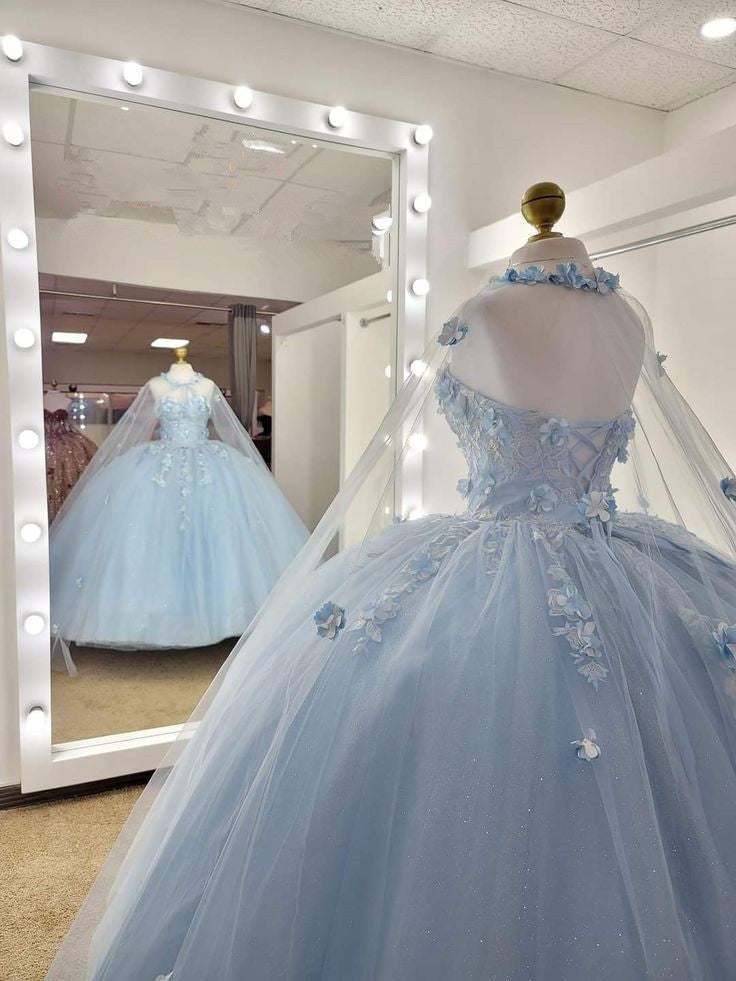 Blue Quinceanera Dresses Long Sweet 15 Princess Dress Girl Prom 16 Ball Gown S6529