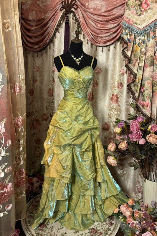 Green Long Princess Dress Girl Prom Gown S6542