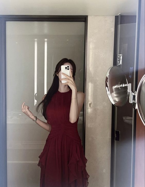 A line Scoop Sleeveless Burgundy Long Prom Dress S6108