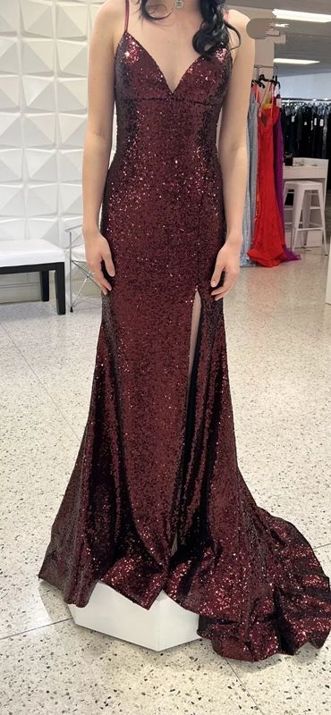 Mermaid Burgundy Sequin Floor Length Prom Dress 22th Birthday Outfit S6219