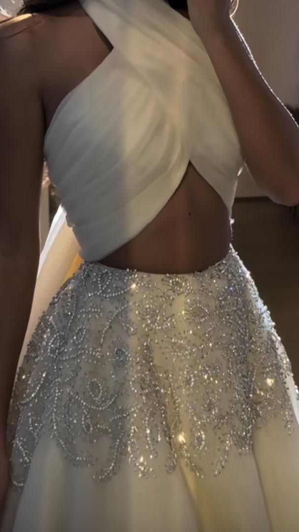 elegant halter ball gown sequined organza evening dress S5959