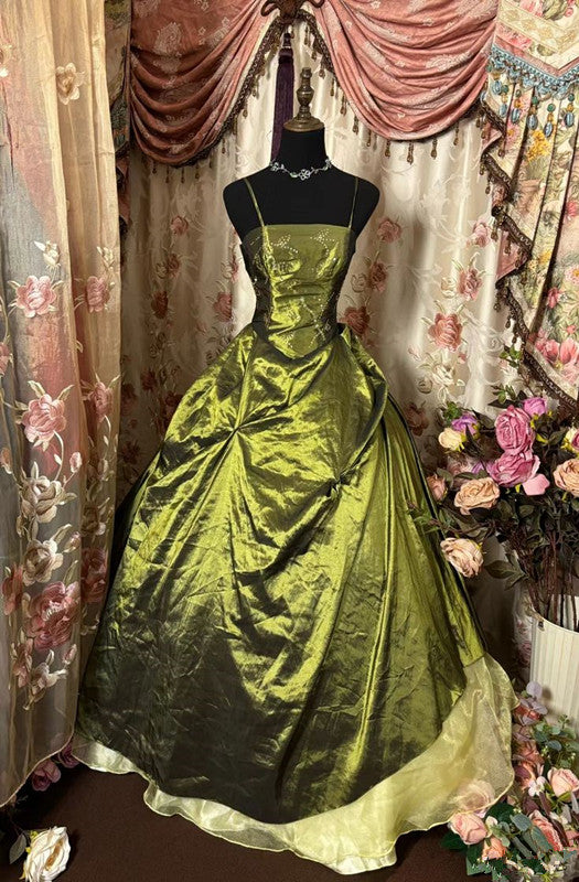 Green Long Spaghetti Straps Long Princess Dress Girl Prom Ball Gown S6535