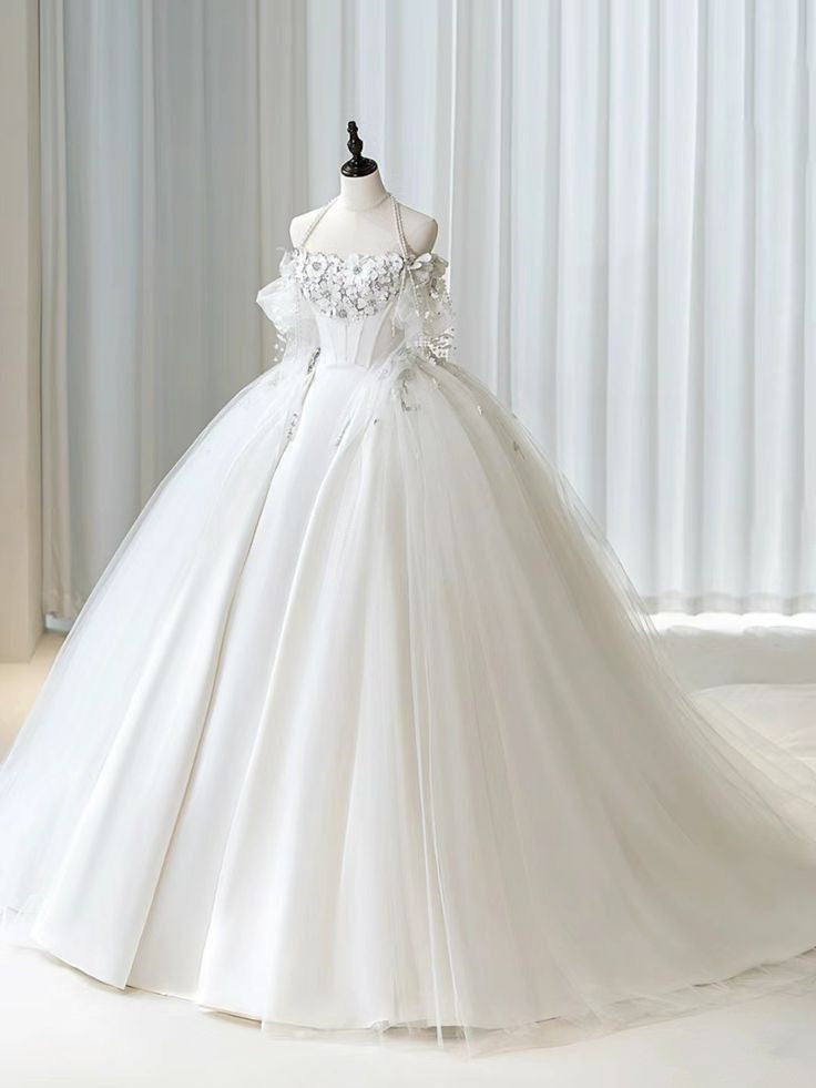A Line Off Shoulder Long Wedding Dresses A Line White Bridal Gown S6362