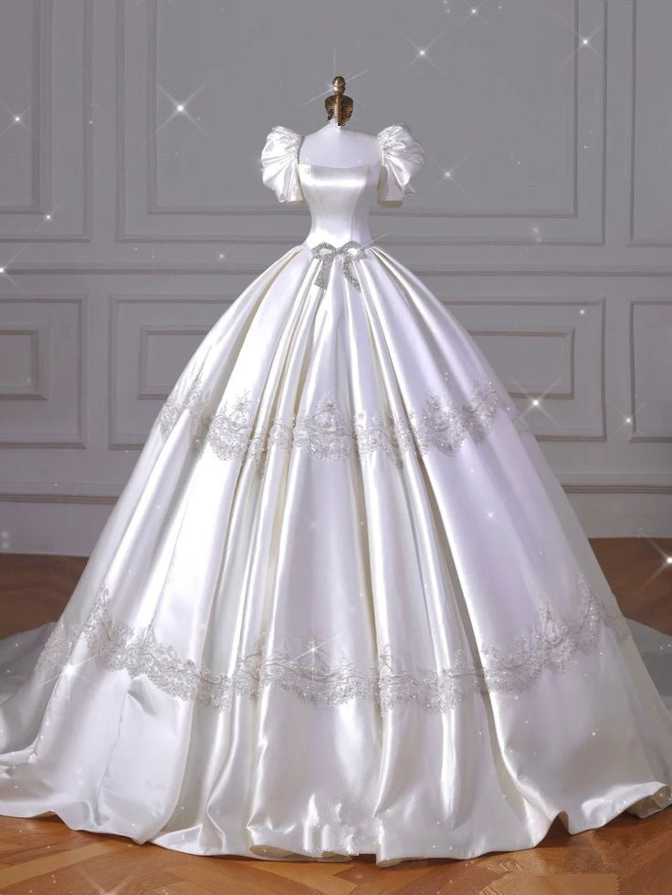 A Line Ball Gown Wedding Dresses A Line Short Sleeves Bridal Gown S6359