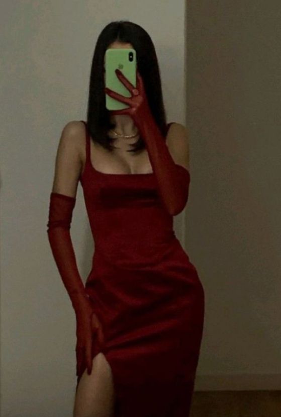 Red Simple Prom Dress Long Formal Dress With Gloves And Split S6182