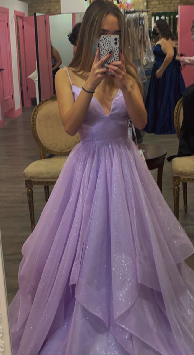 Glitter Lilac Spaghetti Straps Prom Dress S6294