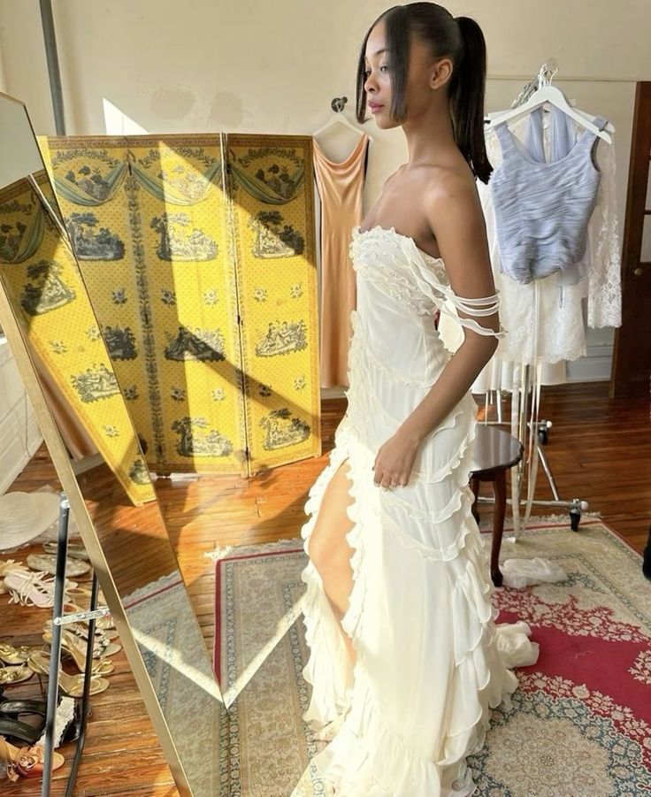 Sexy Ivory Off Shoulder Chiffon Long Prom Dress Birthday Outfits S6168