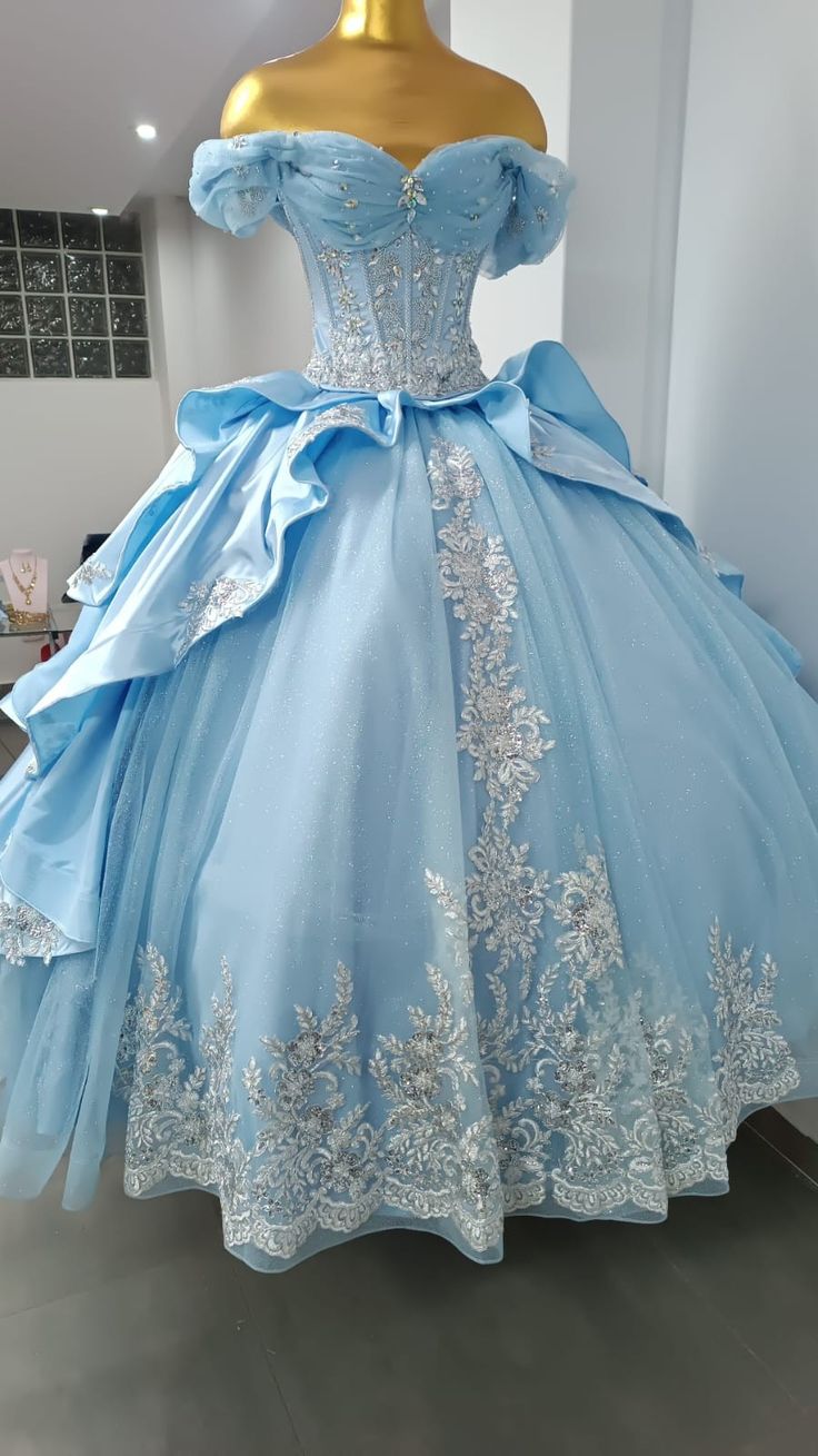 Blue Quinceanera Dresses Long Sweet 15 Princess Dress Girl Prom 16 Ball Gown S6528