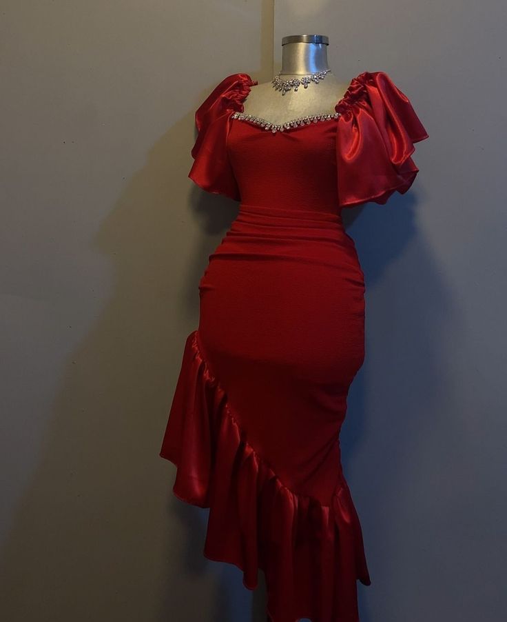 Red Irregular evening dress sheath prom dress S5961